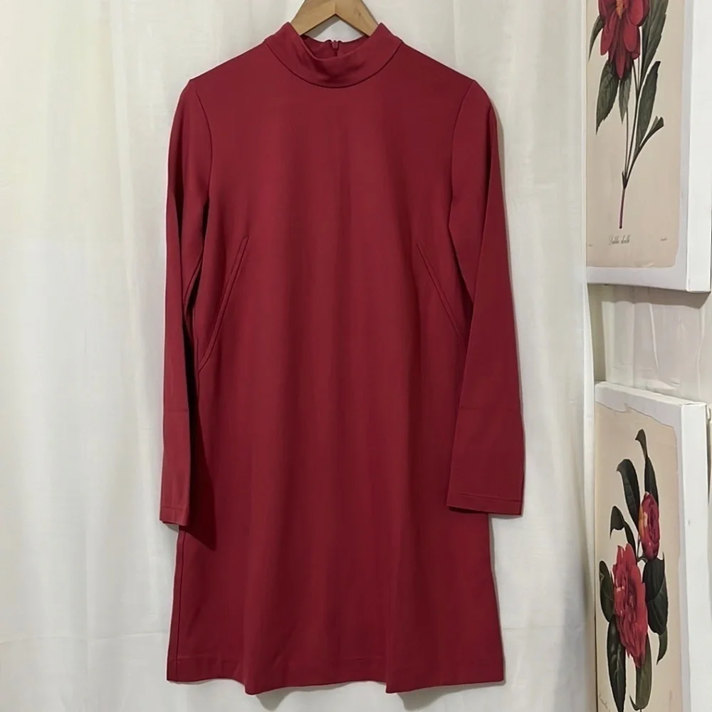 NWT Zara Dark Rose Long Sleeve High Neck Dress a214 - Picture 1 of 4